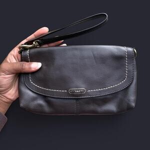 Coach genuine leather dark oak wristlet